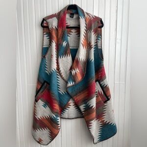 Women’s Aztec Print Open Vest - One Size